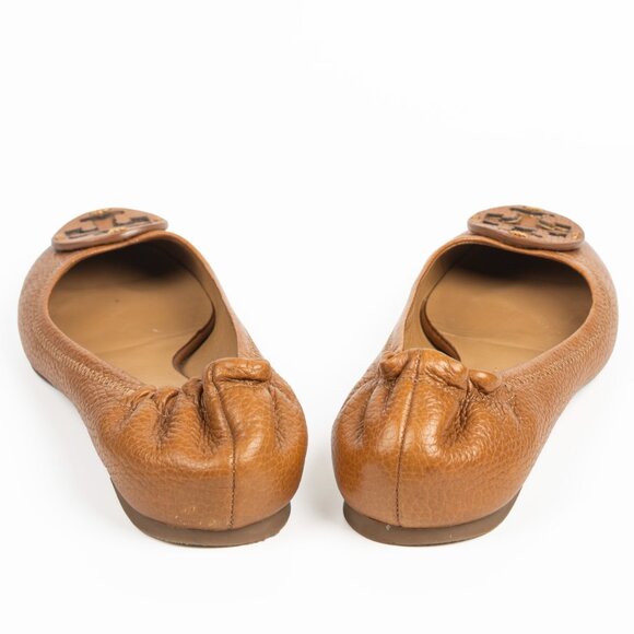 Tory Burch Reva Ballet Flats Royal Tan Leather Logo Size 7 - Picture 5 of 12